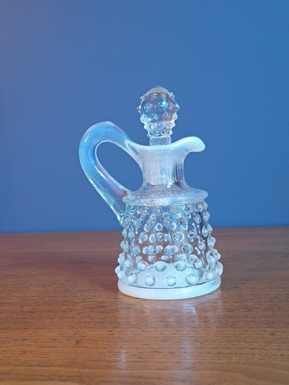 Vintage Moonstone Opalescent Glass Cruet And Stopper